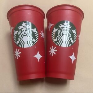 Set of 2 -‎ Starbucks 25th Anniversary Reusable Red Cups Hot 16oz Grande